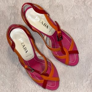 PRADA heels size 36 European multicolor red, pink, orange.